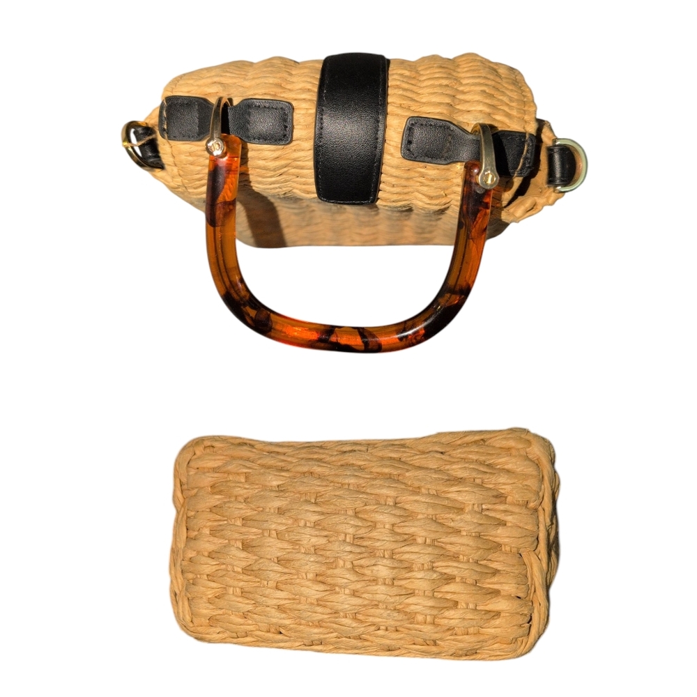 Topshop Womens Skyla Amber Acrylic Crossbody Wicker Straw Grab Bag - Picture 3 of 11